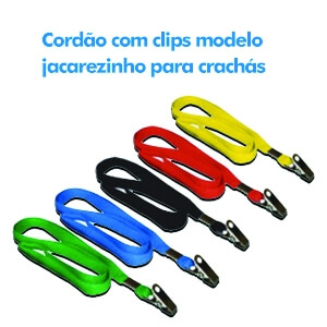 Cord�o com clips modelo jacar� para crach� - CINZA 